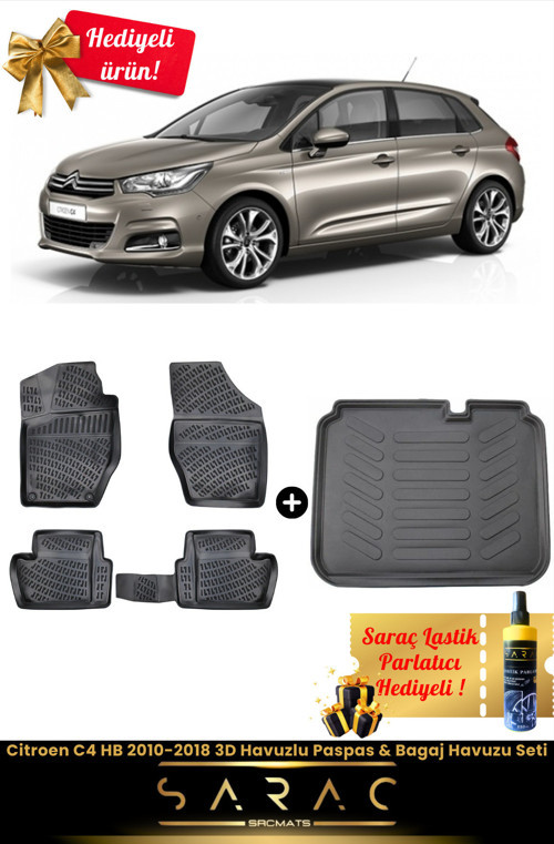 Citroen C4 Hb 2010-2018 Araca Özel 3D Havuzlu Paspas & Bagaj Havuzu Seti+(Hediyeli!)