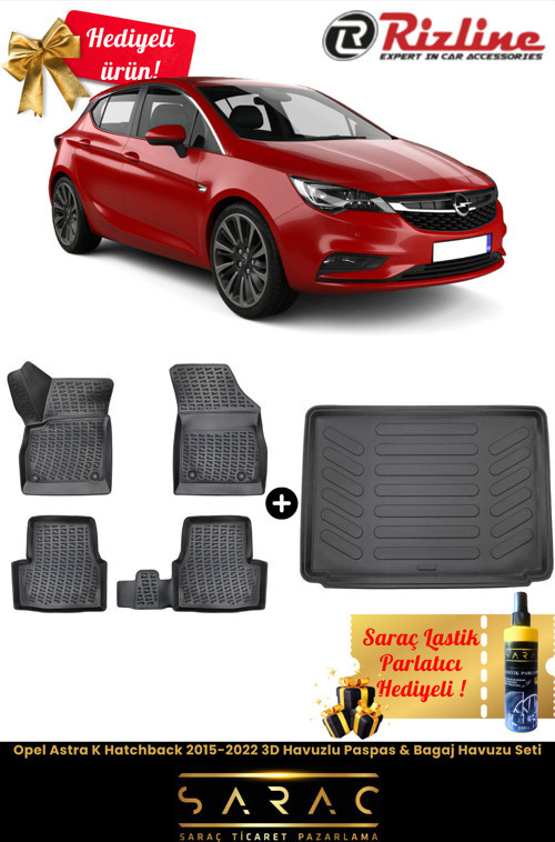 Opel Astra K Hatchback 2015-2022 3D Havuzlu Paspas & Bagaj Havuzu Seti+(Hediyeli!)