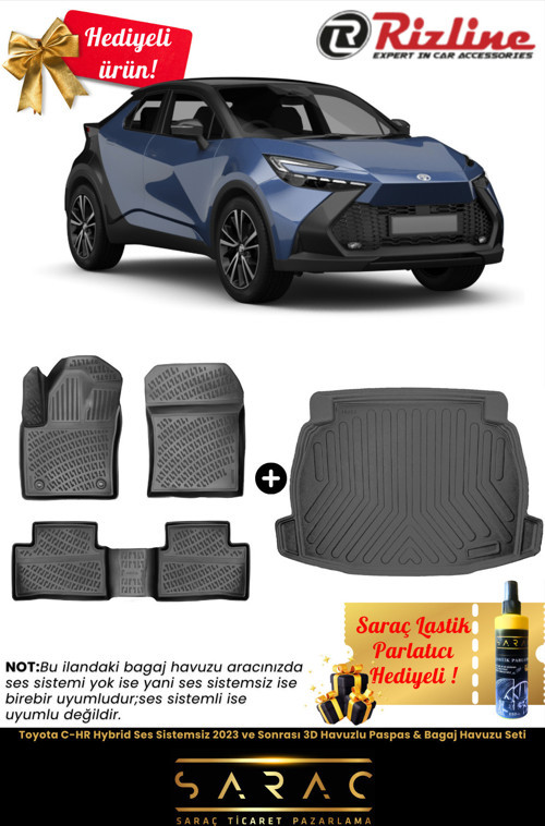 Toyota Chr Hybrid Ses Sistemsiz 2023 Ve Sonrası Havuzlu Paspas & Bagaj Havuzu Seti+Hediyeli!