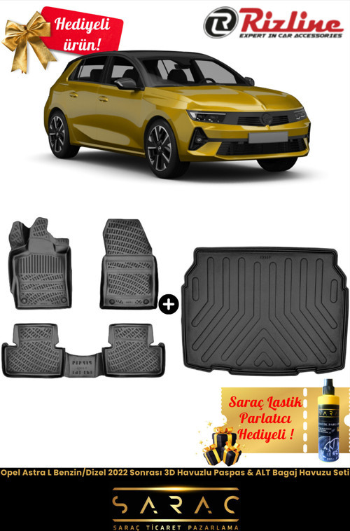 Opel Astra L Benzin/Dizel 2022 Sonrası Havuzlu Paspas & Alt Bagaj Havuzu Seti+Hediyeli!