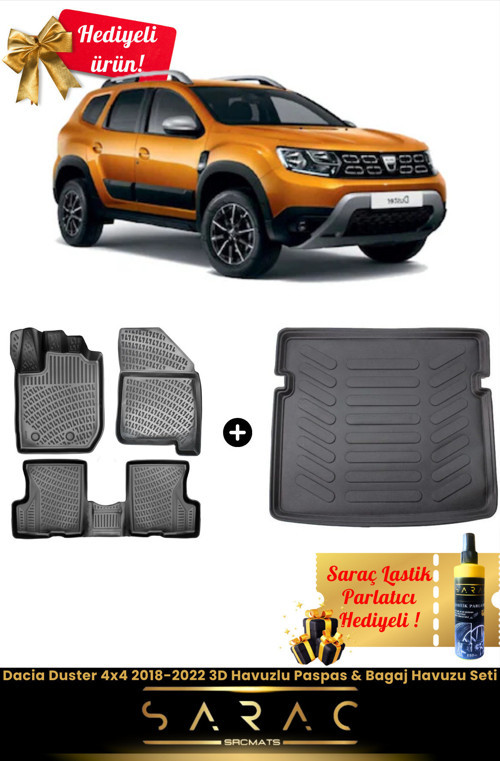 Dacia Duster 4X4 2018-2022 Araca Özel 3D Havuzlu Paspas & Bagaj Havuzu Seti (Hediyeli!)