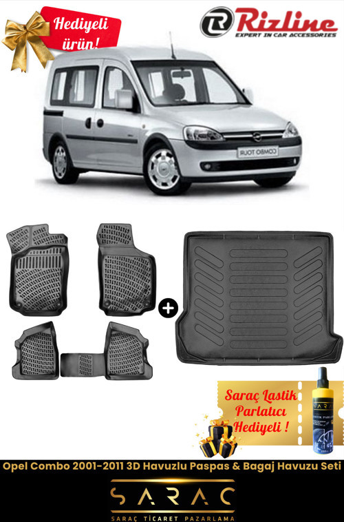 Opel Combo 2001-2011 3D Havuzlu Paspas & Bagaj Havuzu Seti+(Hediyeli!)