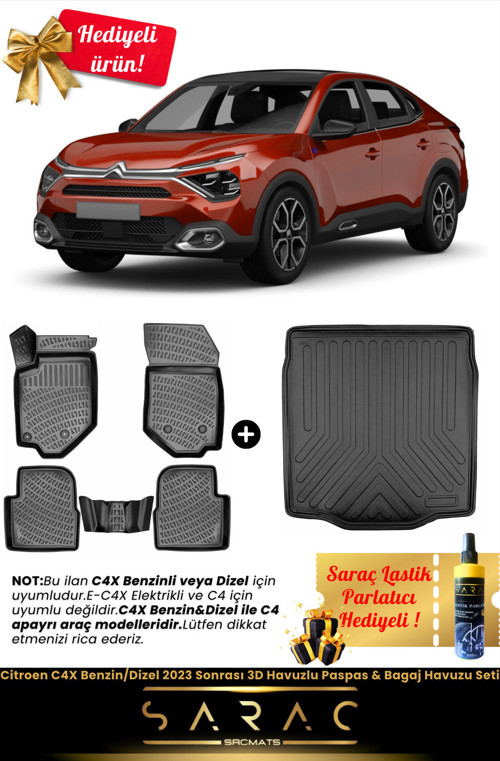 Citroen C4X Benzin/Dizel 2022 Sonrası Araca Özel 3D Havuzlu Paspas & Bagaj Havuzu Seti (Hediyeli!)