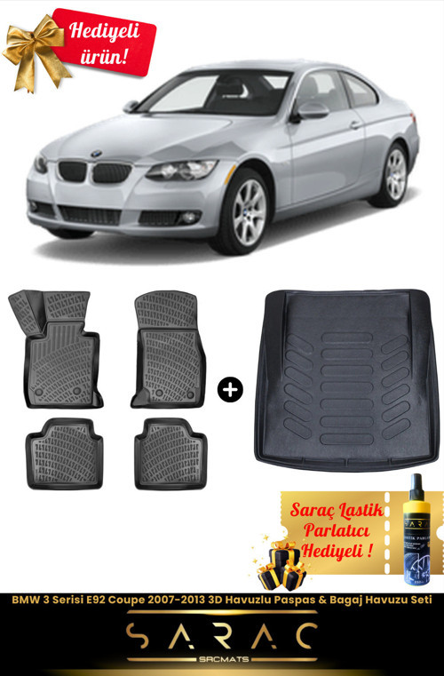Bmw 3 Serisi E92 Coupe 2007-2013 Araca Özel 3D Havuzlu Paspas & Bagaj Havuzu Seti+(Hediyeli!)