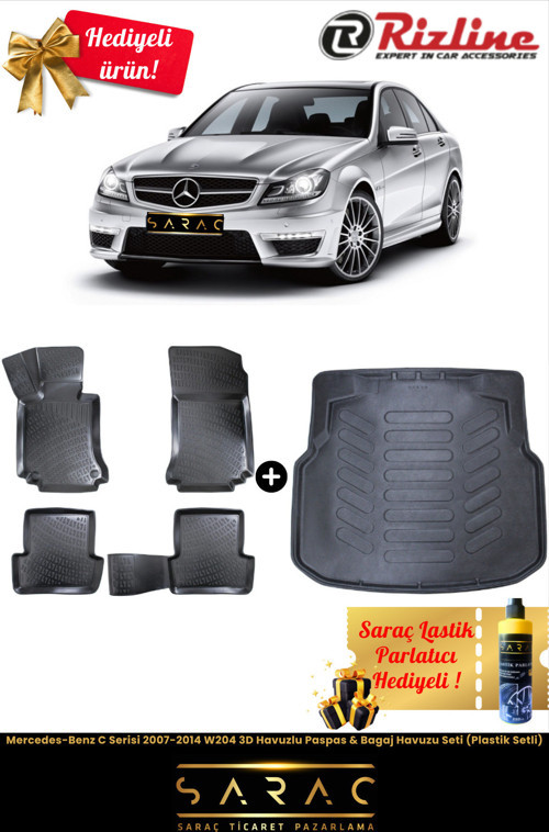 Mercedes-Benz C Serisi 2007-2014 W204 3D Havuz Paspas & Bagaj Havuz Set(Plastik Setli)+Hediyeli