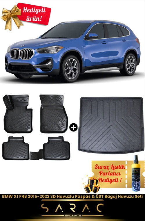Bmw X1 F48 2015-2022 Araca Özel 3D Havuzlu Paspas & Üst Bagaj Havuzu Seti+(Hediyeli!)