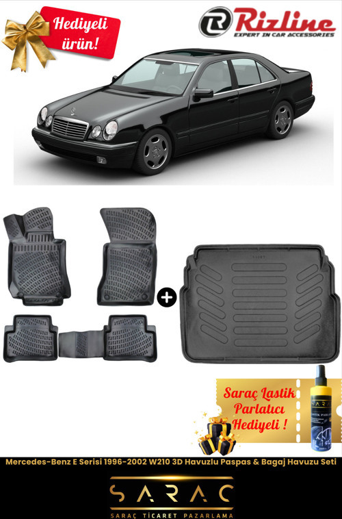 Mercedes-Benz E Serisi 1996-2002 W210 3D Havuzlu Paspas & Bagaj Havuzu Seti+(Hediyeli!)