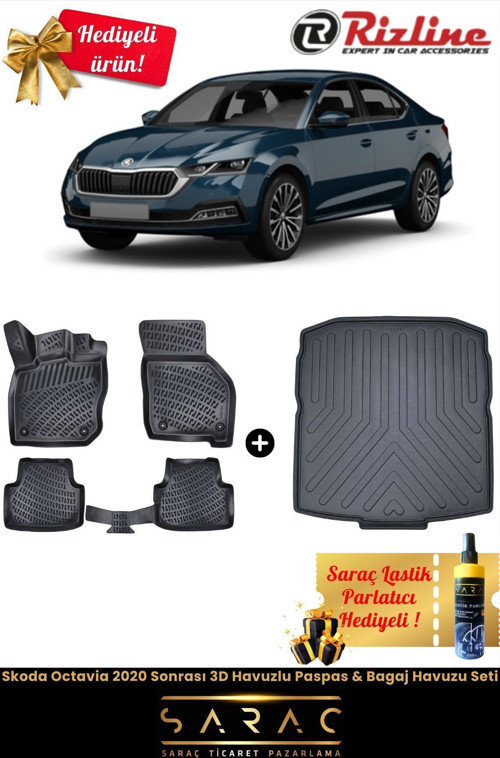 Skoda Octavia 2020 Sonrası 3D Havuzlu Paspas & Bagaj Havuzu Seti (Hediyeli!)