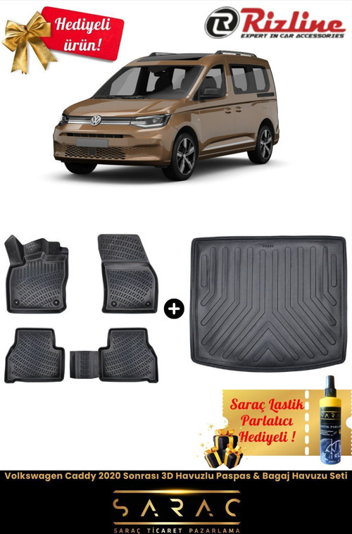 Volkswagen Caddy 2020 Sonrası 3D Havuzlu Paspas & Bagaj Havuzu Seti(Hediyeli!)