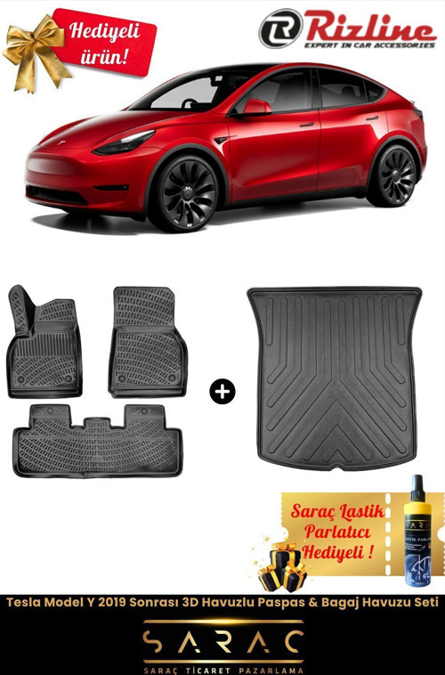 Tesla Model Y 2019 Sonrası 3D Havuzlu Paspas & Bagaj Havuzu Seti (Hediyeli!)