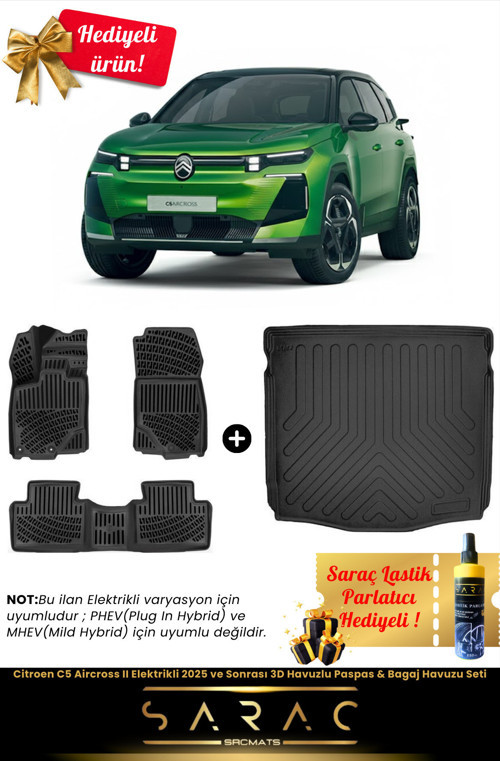 Citroen C5 Aircross Iı Elektrikli 2025 Ve Sonrası 3D Havuzlu Paspas & Bagaj Havuzu Seti+(Hediyeli!)