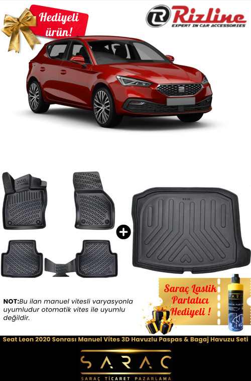 Seat Leon 2020 Sonrası Manuel Vites Havuzlu Paspas & Bagaj Havuzu Seti+Hediyeli!