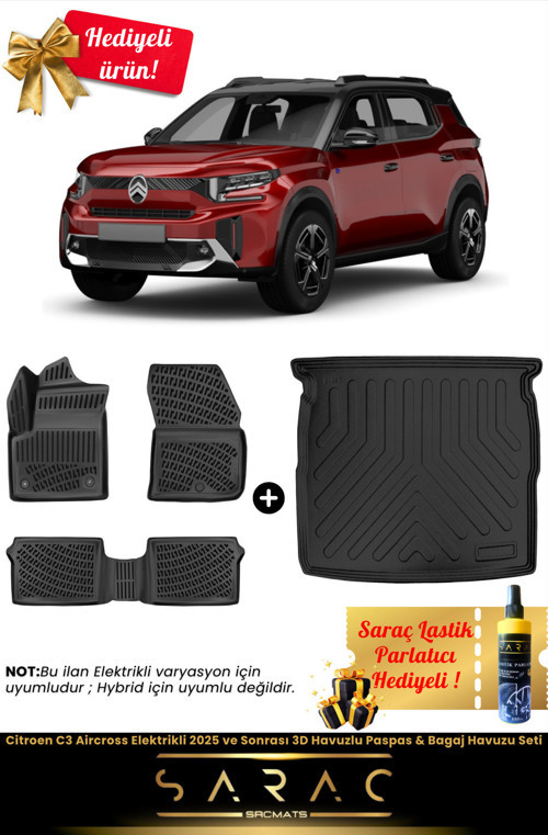Citroen C3 Aircross Elektrikli 2025 Ve Sonrası Araca Özel 3D Havuz Paspas&Bagaj Havuz Seti+Hediyeli!