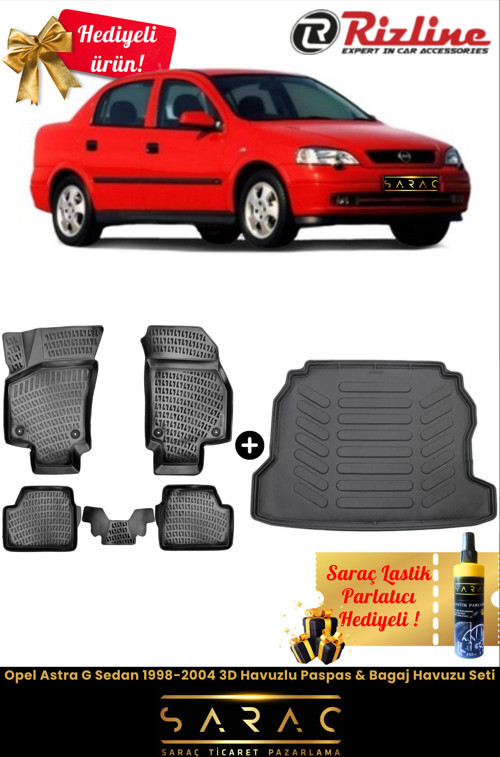 Opel Astra G Sedan 1998-2004 3D Havuzlu Paspas & Bagaj Havuzu Seti+(Hediyeli!)