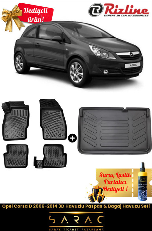 Opel Corsa D 2006-2014 3D Havuzlu Paspas & Bagaj Havuzu Seti+(Hediyeli!)
