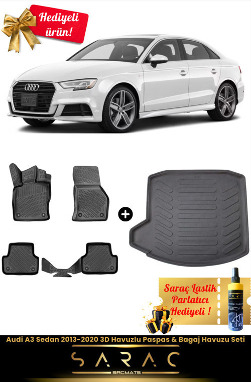 Audi A3 Sedan 2013-2020 Araca Özel 3D Havuzlu Paspas & Bagaj Havuzu Seti+(Hediyeli!)