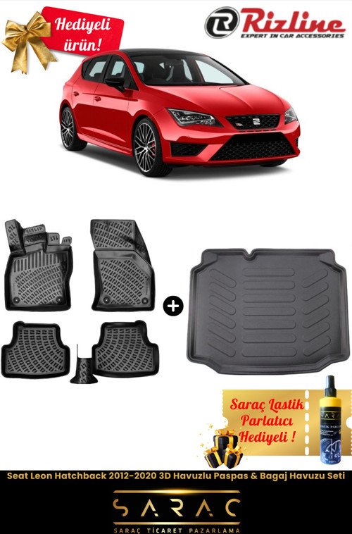 Seat Leon Hatchback 2012-2020 Havuzlu Paspas & Bagaj Havuzu Seti+Hediyeli!