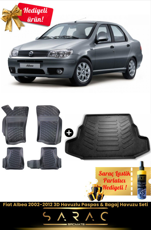 Fiat Albea 2002-2012 Araca Özel 3D Havuzlu Paspas & Bagaj Havuzu Seti+(Hediyeli!)