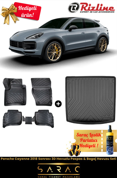 Porsche Cayenne 2018 Sonrası Havuzlu Paspas & Bagaj Havuzu Seti+Hediyeli!