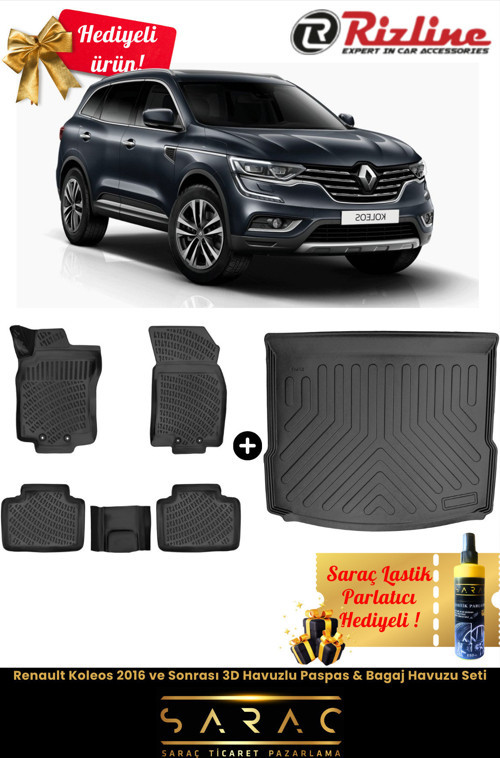Renault Koleos 2016 Ve Sonrası 3D Havuzlu Paspas & Bagaj Havuzu Seti+(Hediyeli!)