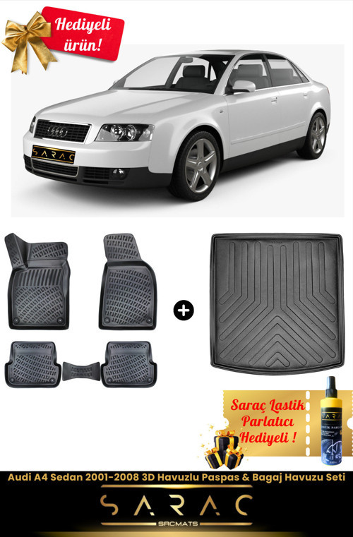 Audi A4 Sedan 2001-2008 Araca Özel 3D Havuzlu Paspas & Bagaj Havuzu Seti+(Hediyeli!)