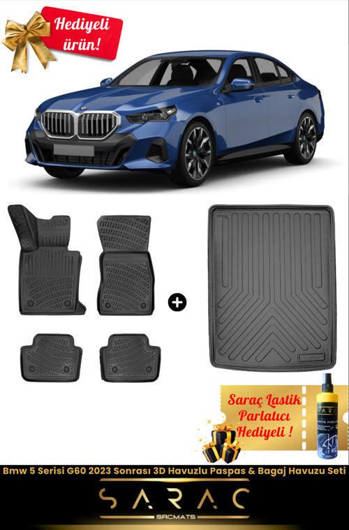 Bmw 5 Serisi G60 2023 Sonrası Araca Özel 3D Havuzlu Paspas & Bagaj Havuzu Seti (Hediyeli!)