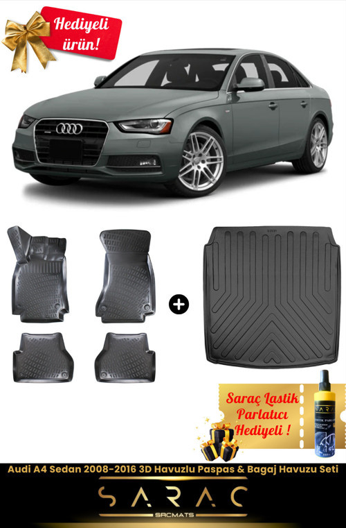 Audi A4 Sedan 2008-2016 Araca Özel 3D Havuzlu Paspas & Bagaj Havuzu Seti+(Hediyeli!)
