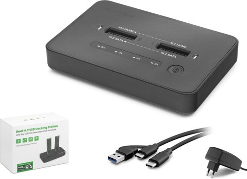 Hdx1797 Dual M.2 Ssd Disk Docking Station Nvme-Nvme Sata-Sata Klonlama Destekli - Siyah