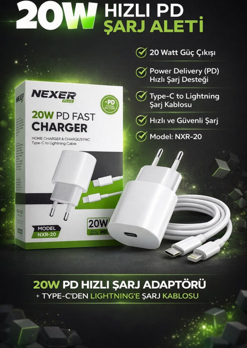 20W PD Hızlı Şarj Adaptörü (Type-C – Lightning)
