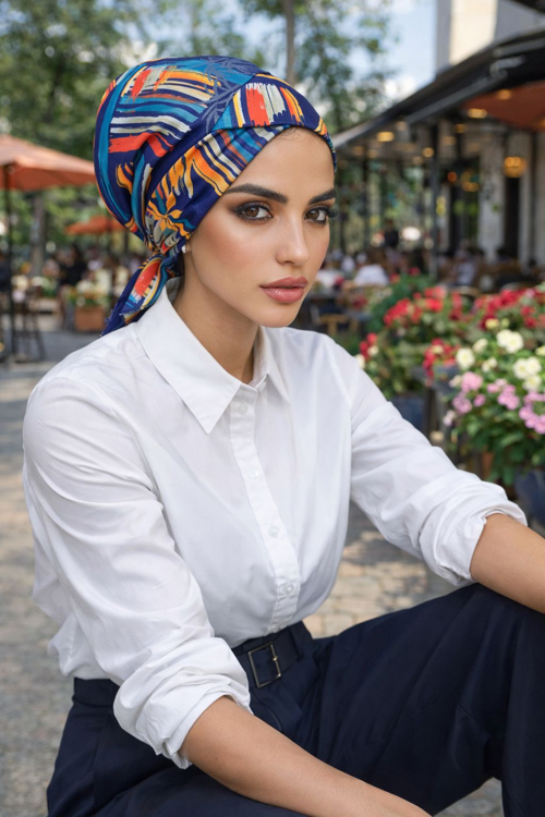 Lacivert Suluboya Desen Çapraz Bone