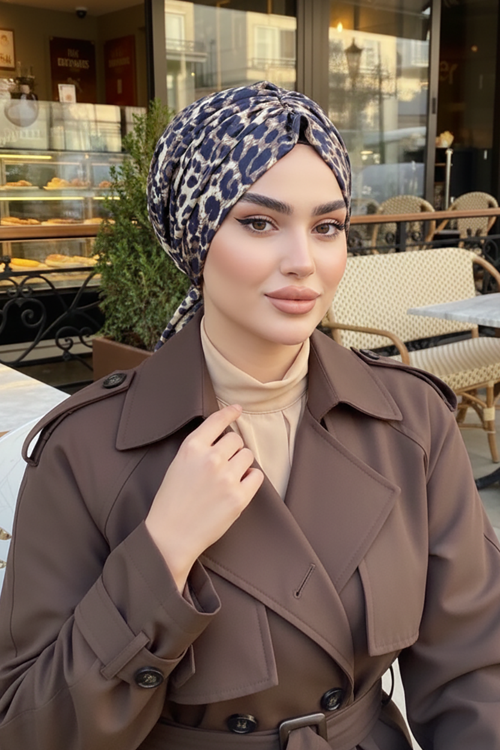 Kahve Leopar Desenli Tokalı Bone