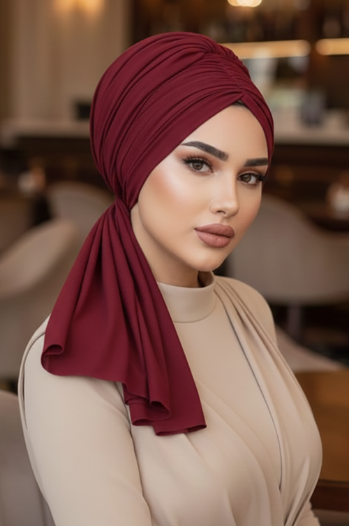 Bordo Tokalı Abiye Bone Şal / Hazır Duvak
