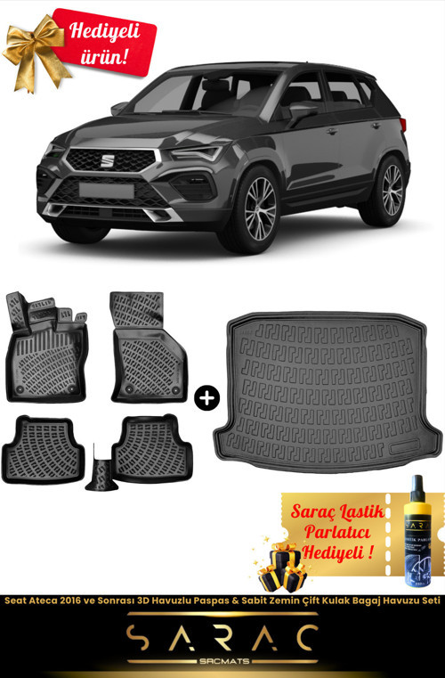 Seat Ateca 2016 Ve Sonrası Araca Özel 3D Havuzlu Paspas & Sabit Zemin Bagaj Havuzu Seti+(Hediyeli!)