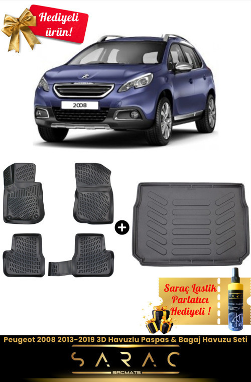 Peugeot 2008 2013-2019 Araca Özel 3D Havuzlu Paspas & Bagaj Havuzu Seti+(Hediyeli!)