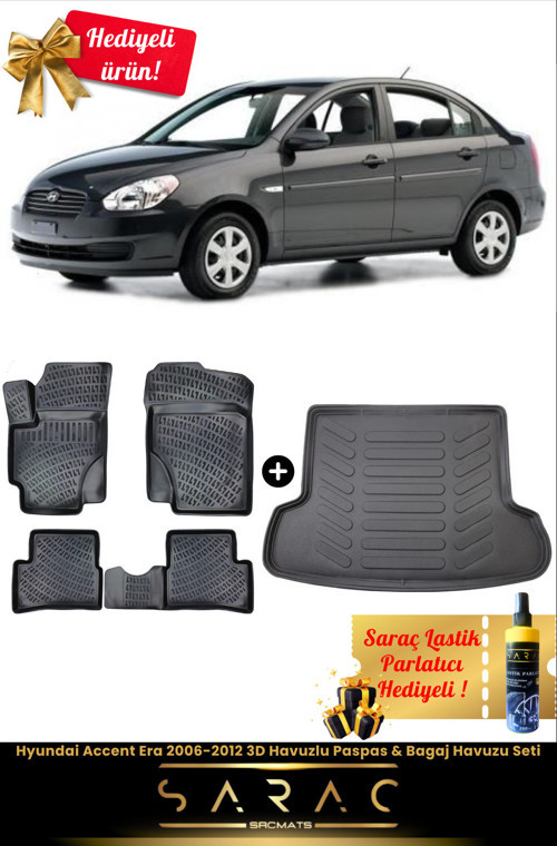 Hyundai Accent Era 2006-2012 Araca Özel 3D Havuzlu Paspas & Bagaj Havuzu Seti+(Hediyeli!)