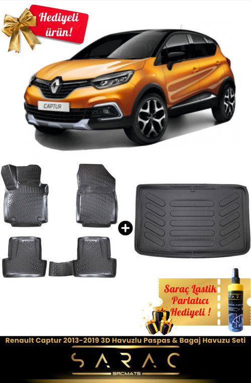 Renault Captur 2013-2019 Araca Özel 3D Havuzlu Paspas & Bagaj Havuzu Seti+(Hediyeli!)