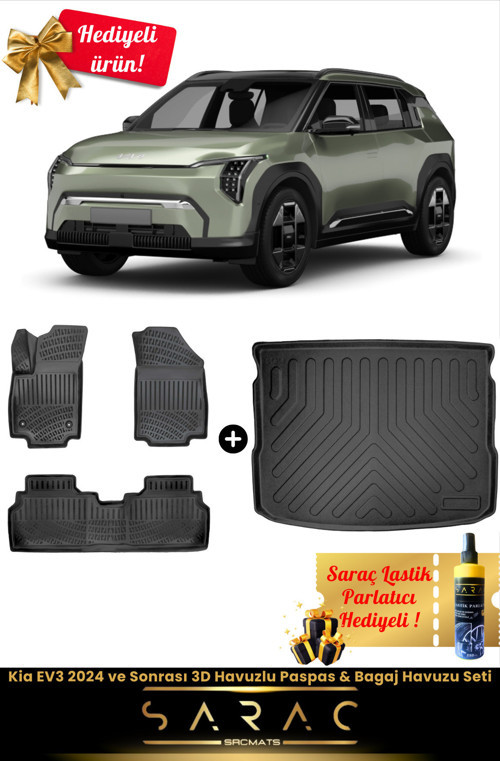 Kia Ev3 2024 Ve Sonrası Araca Özel 3D Havuzlu Paspas & Bagaj Havuzu Seti+(Hediyeli!)