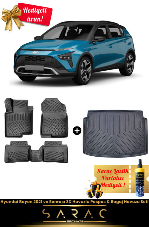 Hyundai Bayon 2021 Ve Sonrası Araca Özel 3D Havuzlu Paspas & Bagaj Havuzu Seti (Hediyeli!)