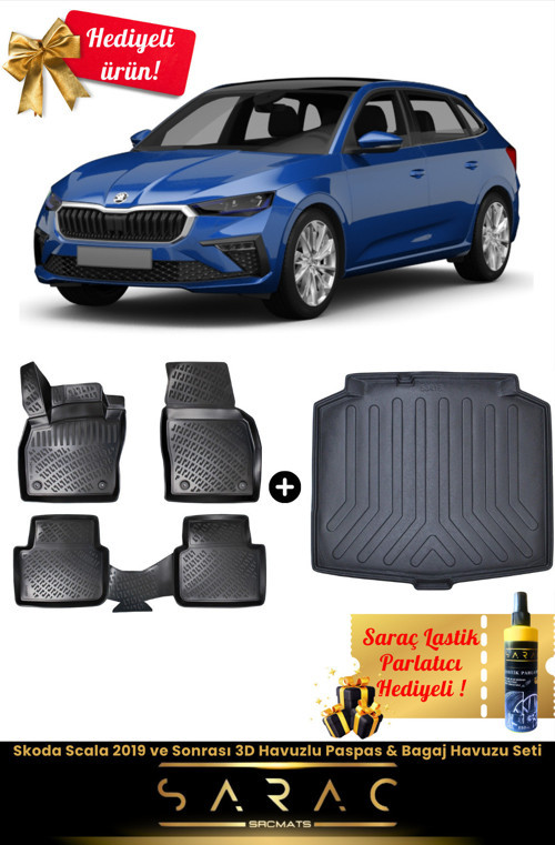 Skoda Scala 2019 Ve Sonrası Araca Özel 3D Havuzlu Paspas & Bagaj Havuzu Seti+(Hediyeli!)