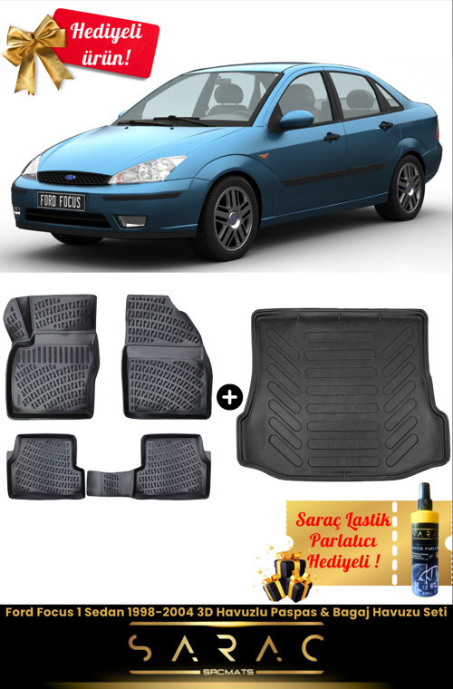 Ford Focus 1 Sedan 1998-2004 Araca Özel 3D Havuzlu Paspas & Bagaj Havuzu Seti+(Hediyeli!)