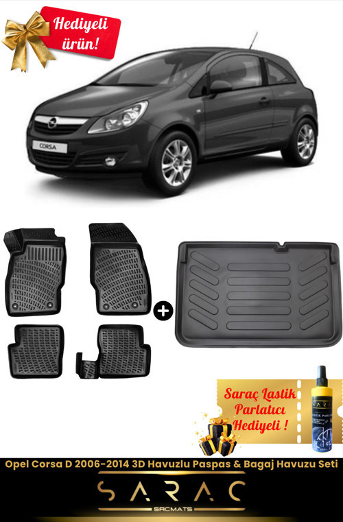 Opel Corsa D 2006-2014 Araca Özel 3D Havuzlu Paspas & Bagaj Havuzu Seti+(Hediyeli!)