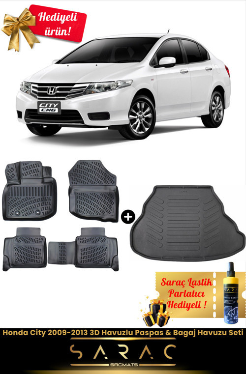 Honda City 2009-2013 Araca Özel 3D Havuzlu Paspas & Bagaj Havuzu Seti+(Hediyeli!)