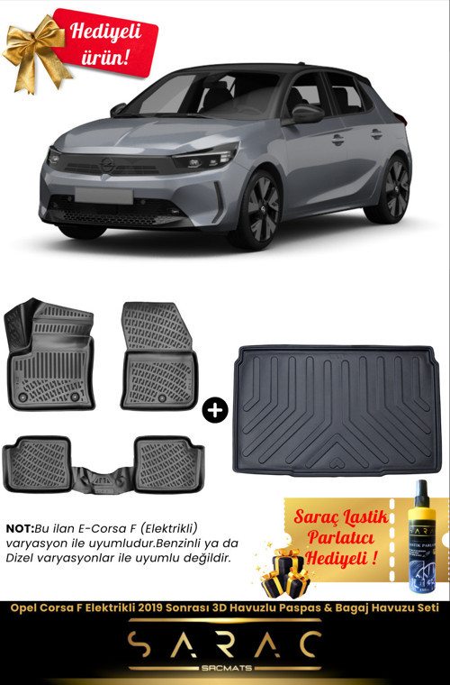 Opel Corsa F Elektrikli 2019 Sonrası Araca Özel 3D Havuzlu Paspas & Bagaj Havuzu Seti+(Hediyeli!)