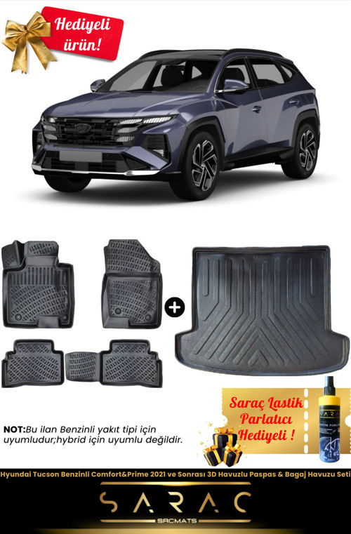 Hyundai Tucson Benzinli 2021 Sonrası Comfort&Prime 3D Havuzlu Paspas & Bagaj Havuzu Seti (Hediyeli!)