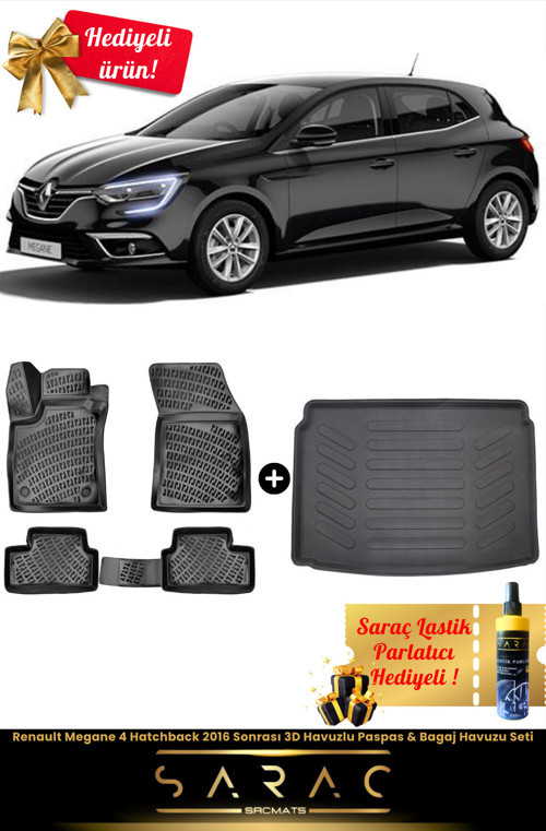 Renault Megane 4 Hatchback 2016 Sonrası Araca Özel 3D Havuzlu Paspas & Bagaj Havuzu Seti (Hediyeli!)