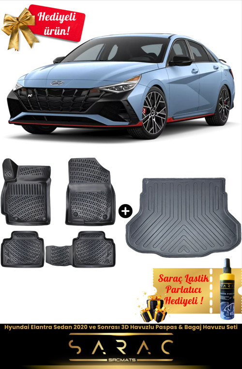 Hyundai Elantra Sedan 2020 Ve Sonrası Araca Özel 3D Havuzlu Paspas & Bagaj Havuzu Seti+(Hediyeli!)