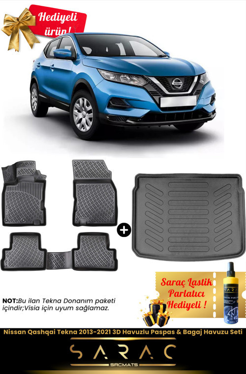Nissan Qashqai Tekna 2013-2021 Araca Özel 3D Havuzlu Paspas & Bagaj Havuzu Seti+(Hediyeli!)