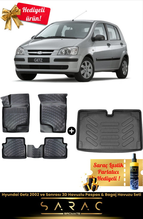 Hyundai Getz 2002 Ve Sonrası Araca Özel 3D Havuzlu Paspas & Bagaj Havuzu Seti+(Hediyeli!)