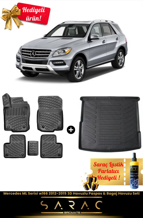Mercedes Ml Serisi W166 2012-2015 Araca Özel 3D Havuzlu Paspas & Bagaj Havuzu Seti+Hediyeli!
