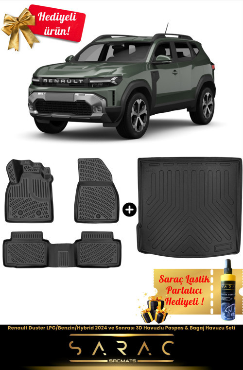 Renault Duster 2024 Ve Sonrası Araca Özel 3D Havuzlu Paspas & Bagaj Havuzu Seti+(Hediyeli!)